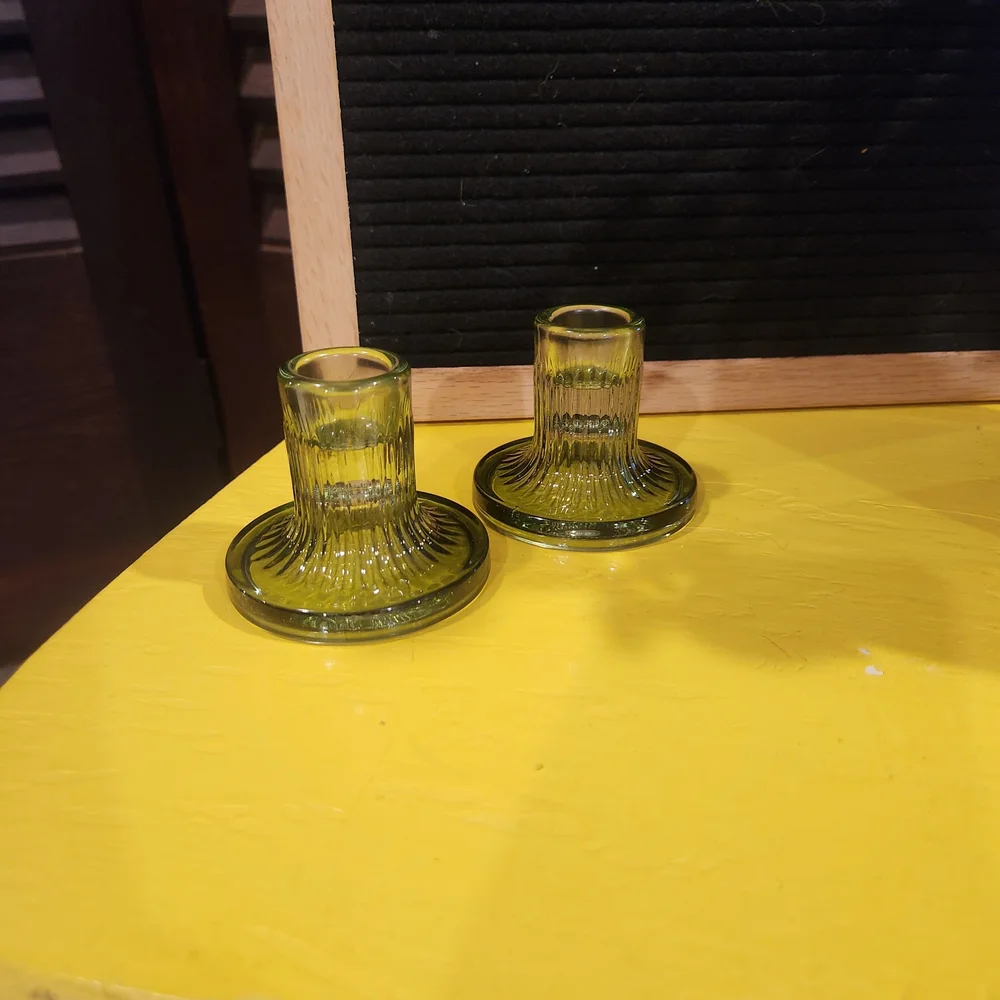 Green Glass Candle Holders